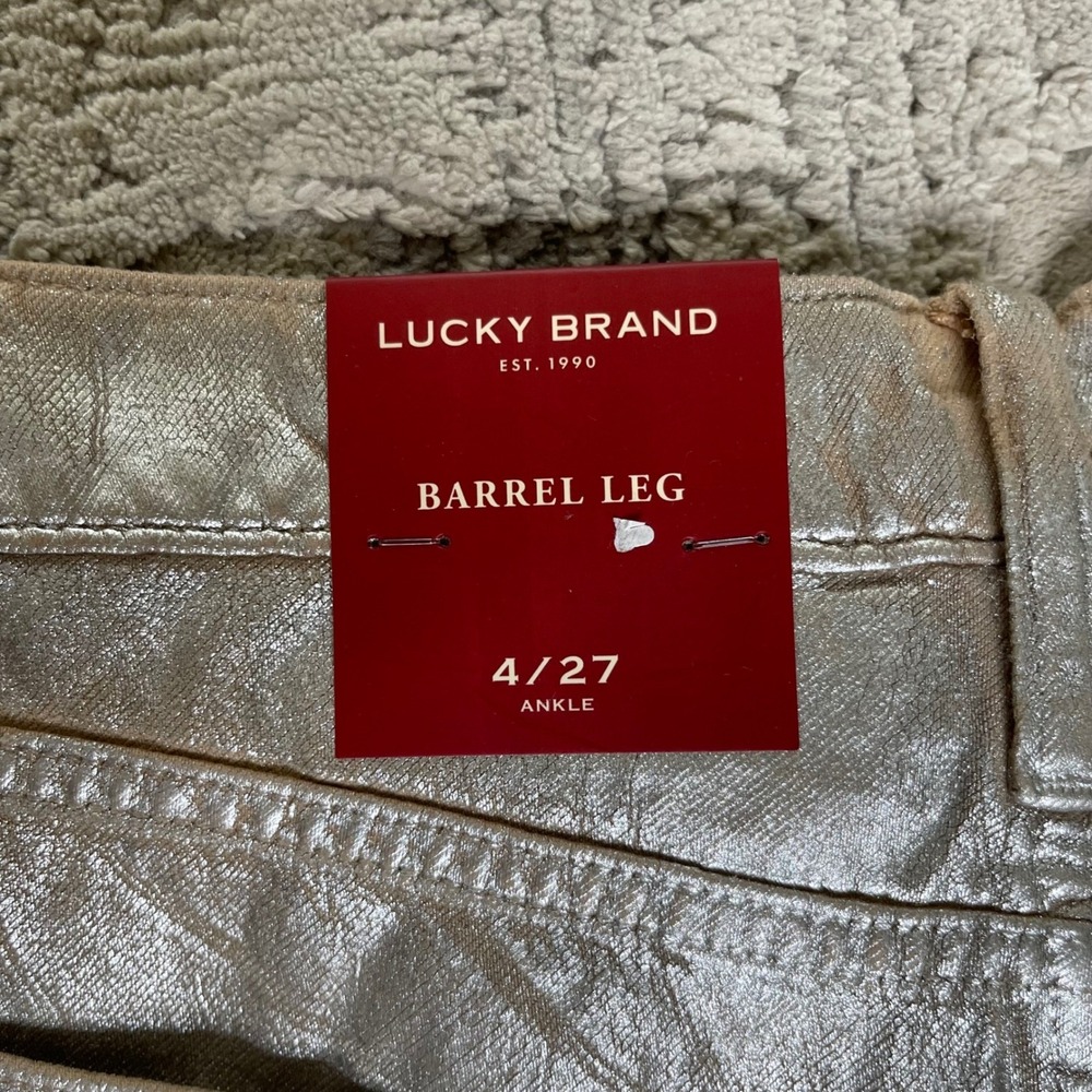 NEW Lucky Brand Legend Silver Metallic Barrel Leg Jeans High Rise Ankle 4/27‎ A - Picture 9 of 13